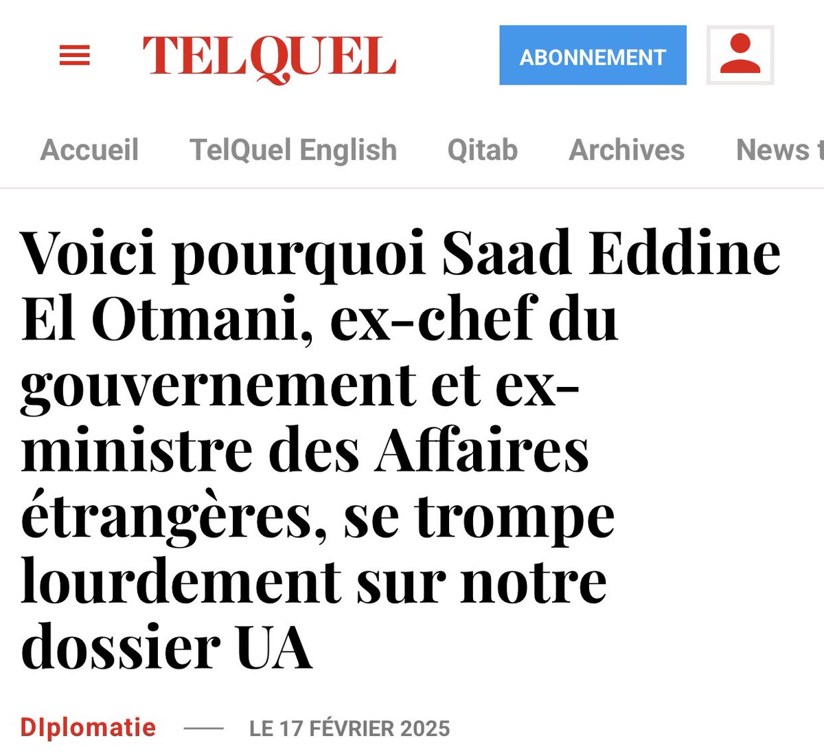 globalintel_'s tweet photo. Le magazine hebdomadaire marocain #TelQuel répond sèchement à l’ancien chef de @MarocDiplomatie sur la candidature du Maroc au Conseil paix et sécurité de l’@_AfricanUnion
• Saad Eddine El Otmani affirme que le Maroc ne pouvait pas se représenter au Conseil paix et sécurité de l’Union africaine après deux mandats. Or, ces mandats (2018-2020 et 2022-2025) n’étaient ni successifs ni exclusifs. Le Maroc avait donc pleinement le droit de briguer un nouveau siège
• Le «tweet erroné» de @Elotmanisaad a provoqué un «déferlement de haine» via des commentaires affirmant que le Maroc ne s’est jamais présenté aux élections
• La méconnaissance des règles de l’instance «surprend», voire «choque», surtout émanant d’un ancien ministre des Affaires étrangères et ex-chef du gouvernement. Méconnaissance «qui alimente une désinformation préjudiciable dans un contexte de défiance envers les médias» @TelQuelOfficiel @ChefGov_ma #UA #globalimpact
