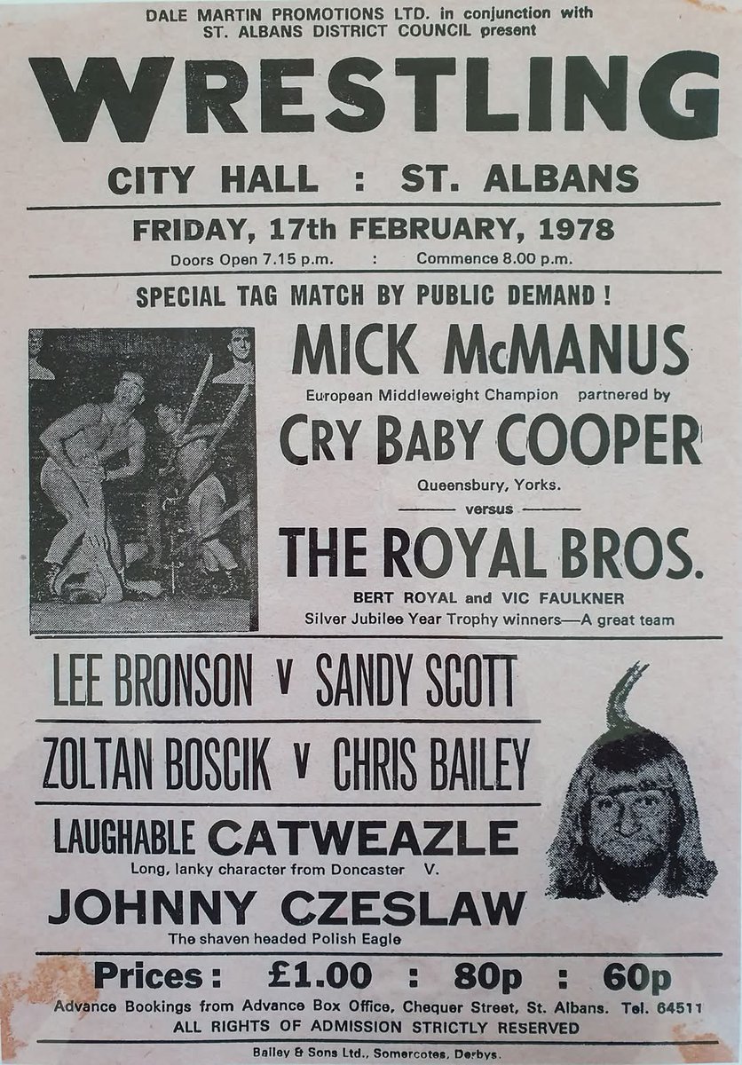 AJFwrestling (@ajfwrestling) on Twitter photo Flyer for a Dale Martin Promotions show in St Albans on 17 February 1978
#OnThisDay 47 years ago ...
<a href="/RealErnestARS/">Tony Earnshaw</a> <a href="/ostpies/">Ostās Wrestling Archive</a> <a href="/WrestlingCardz/">Portsmouth Wrestling History</a> <a href="/SheriffLonestar/">Sheriff Lonestar</a> <a href="/SirLARIATO/">SirLARIATO</a> Flyer for a Dale Martin Promotions show in St Albans on 17 February 1978
#OnThisDay 47 years ago ...
<a href="/RealErnestARS/">Tony Earnshaw</a> <a href="/ostpies/">Ostās Wrestling Archive</a> <a href="/WrestlingCardz/">Portsmouth Wrestling History</a> <a href="/SheriffLonestar/">Sheriff Lonestar</a> <a href="/SirLARIATO/">SirLARIATO</a>