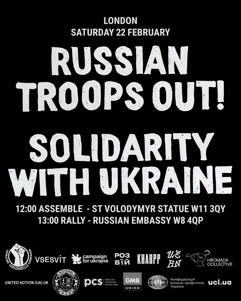 We continue to stand firmly in solidarity with Ukraine. 

Ukrainians must be able to truly determine their own future freely. 

Join us on the <a href="/UkraineSol/">Ukraine Solidarity Campaign 🇺🇦✊🏽🚩</a> march this Saturday 🇺🇦✊