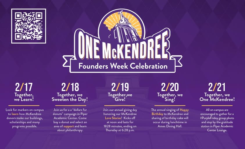 🎉🎉🎉 𝐅𝐨𝐮𝐧𝐝𝐞𝐫𝐬 𝐖𝐞𝐞𝐤 𝐢𝐬 𝐡𝐞𝐫𝐞! 🎉🎉🎉

It's time to celebrate McKendree turning 197 years old! Check out the calendar of events happening on campus this week and join in on the fun!