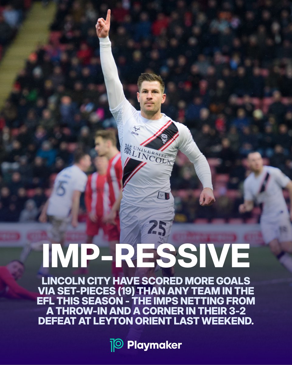 playmaker_EN's tweet image. 🎯 Most goals fr. set-pieces this season (#EFL):

19⚽️: 💥LINCOLN💥
18⚽️: Walsall
17⚽️: Huddersfield, Bromley
16⚽️: Exeter, Wycombe
15⚽️: Port Vale
14⚽️: Luton, Bolton, Mansfield, Wrexham, Barrow, Chesterfield, Fleetwood

#UTI @LincolnCity_FC