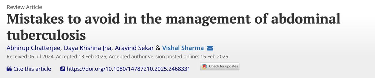 Vishal Sharma (@drvishal82) on Twitter photo We recently summarized our experience in respect to the mistakes that could happen while treating abdominal tuberculosis  
tandfonline.com/doi/full/10.10… 
Here is a summary of what we wrote 
1/n We recently summarized our experience in respect to the mistakes that could happen while treating abdominal tuberculosis  
tandfonline.com/doi/full/10.10… 
Here is a summary of what we wrote 
1/n