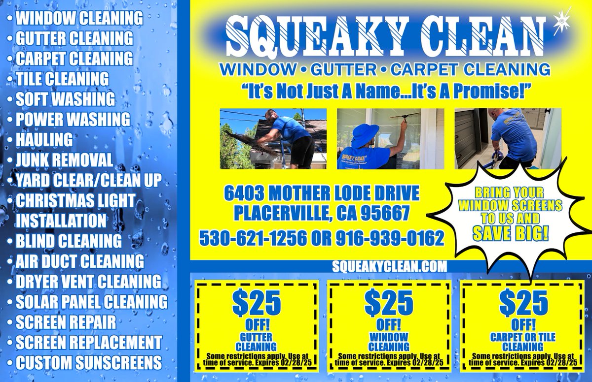 SqueakyClean916's tweet photo. Having Gutter issues? Give us a call today! 
Our Current coupons are good 'til the end of the month!
Get $25 off Gutter Cleaning! https://t.co/ak8nDHPnH9