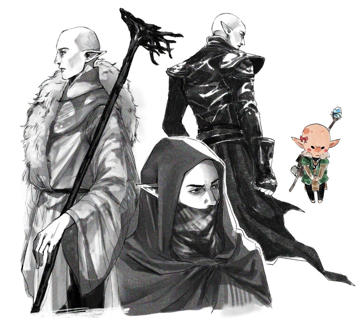 My favourite Solas outfits. His tarot card,Veilguard and hobo ₍՞◌′ᵕ‵ू◌₎ #Dragonage #Solas