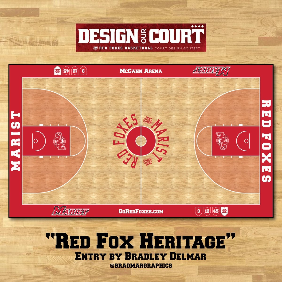 bradmargraphics's tweet photo. Recently submitted for the @MaristAthletics "Design our Court" contest. Hopefully we'll be seeing one of these designs at McCann Arena next year! https://t.co/LxGBfo3pPn