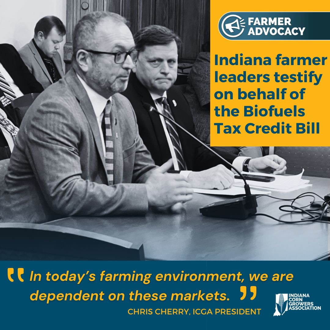 ICGA Board President Chris Cherry testified on behalf of SB 254, the Biofuels Tax Credit Bill, during the hearing on Feb. 4. Almost half of Indiana's corn crop goes ethanol production, and ethanol contributes $3 billion to household incomes. 

Learn more: incornandsoy.org/policy-center/…
