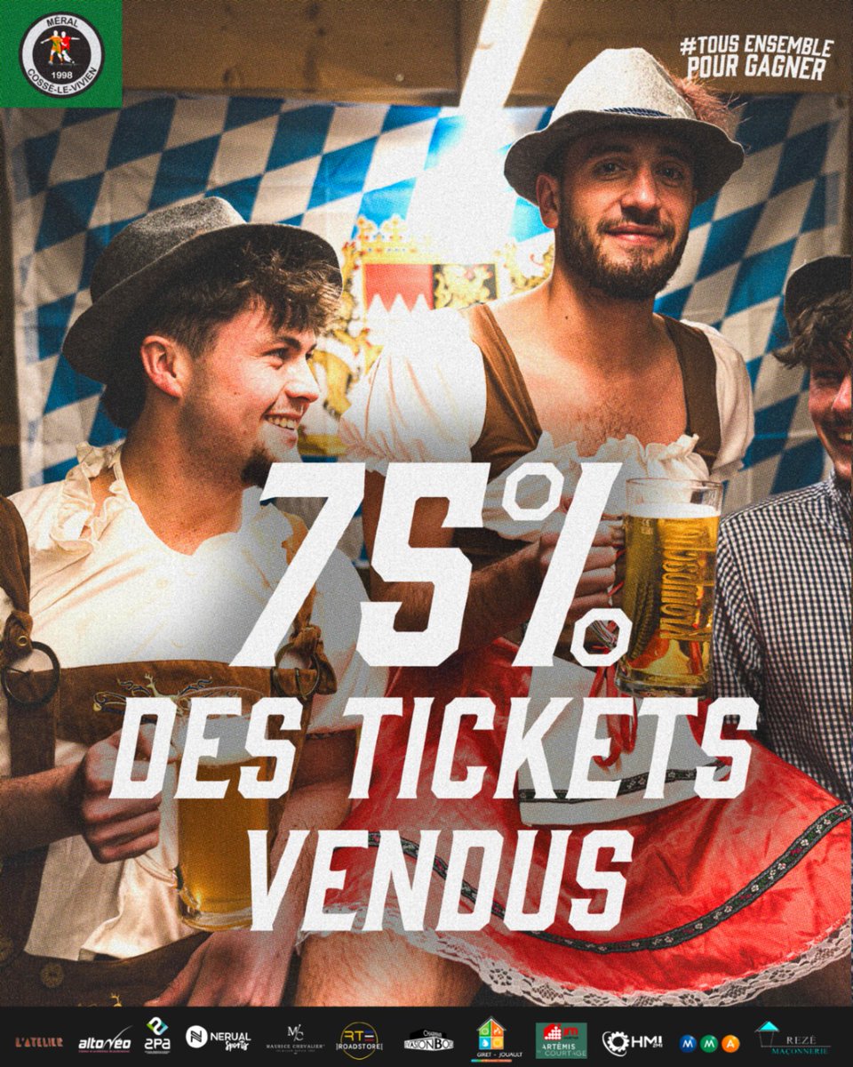 𝟳𝟱% 𝙙𝙚𝙨 𝙩𝙞𝙘𝙠𝙚𝙩𝙨 𝙫𝙚𝙣𝙙𝙪𝙨 pour la Choucroute du club 🤯

Plus que quelques jours pour prendre vos places pour la soirée du club, qui se rapproche à grand pas ! 👀

🎫 helloasso.com/associations/u…

#TeamUSMC
#TousEnsemblePourGagner
💚🖤🧡