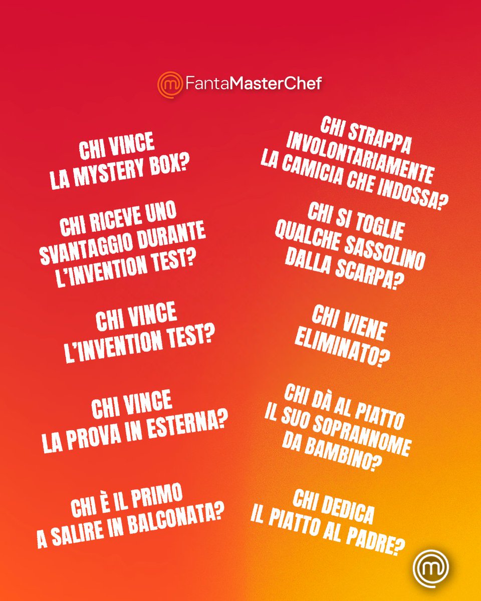 MasterChef_it's tweet photo. La classifica finale del #FantaMasterChef inizia a formarsi ma nulla è ancora perduto! Per accumulare ancora punti compilate la vostra schedina su https://t.co/k6TatjTLbB 🔥 #MasterChefIt #adv https://t.co/08AiNeN5q0