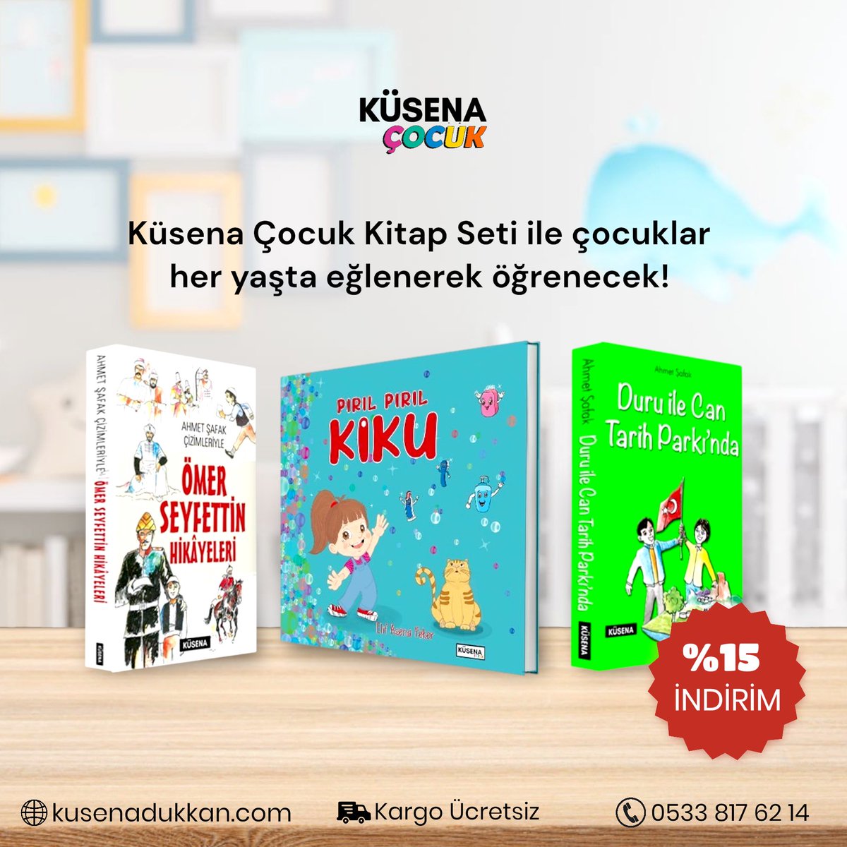 Küsena Çocuk Kitap Seti ile çocuklar her yaşta eğlenerek öğrenecek👶🏻👧🏻👦🏻

Sipariş için; l24.im/AUSj

🎈Pırıl Pırıl Kiku
🎈Duru ile Can Tarih Parkında
🎈Ömer Seyfettin Hikayeleri

📦 Ücretsiz Kargo

🎉%15 Paket İndirimi