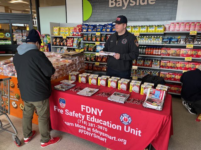 In response to the fatal fire on February 16 at 33-35 208 Street in Queens, the #FDNY Fire Safety Education Unit is sharing lifesaving information inside of Stop n Shop at 213-15 26th Ave and will be there until 2pm today.
