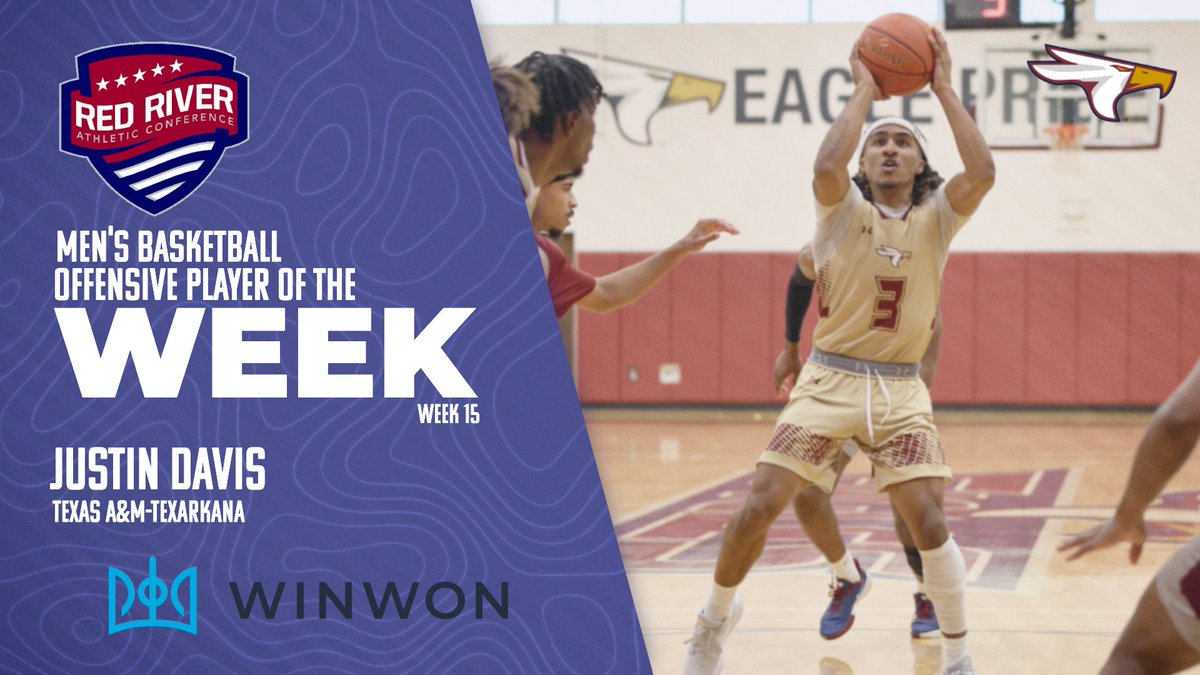 Justin Davis of @tamut_athletics was named @winwontech RRAC men's hoops offensive player of the week for Feb. 10-16. Story: redriverconference.com/general/2024-2…