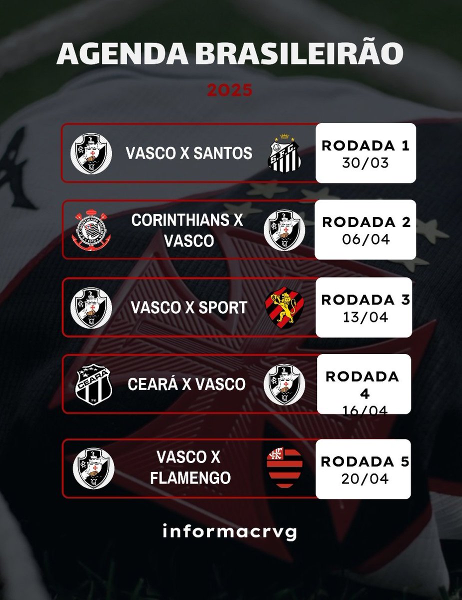informacrvg's tweet photo. Calendário da primeira rodada do Brasileirão 2025 pra vocês acompanharem! 

#VascoDaGama https://t.co/SB31y1Ahsn