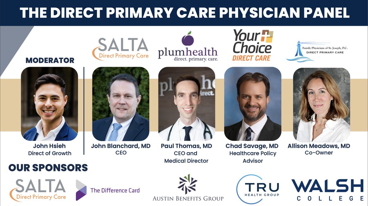 PlumHealthDPC's tweet image. Stoked for the #DirectPrimaryCare Physician Panel that will be a part of the Affordable Healthcare Solutions Conference at @walshcollege on February 20th! 🏥💡 

#PlumHealth #DirectCare @chadsavagemd @saltadirect #Detroit #Michigan #PrimaryCare