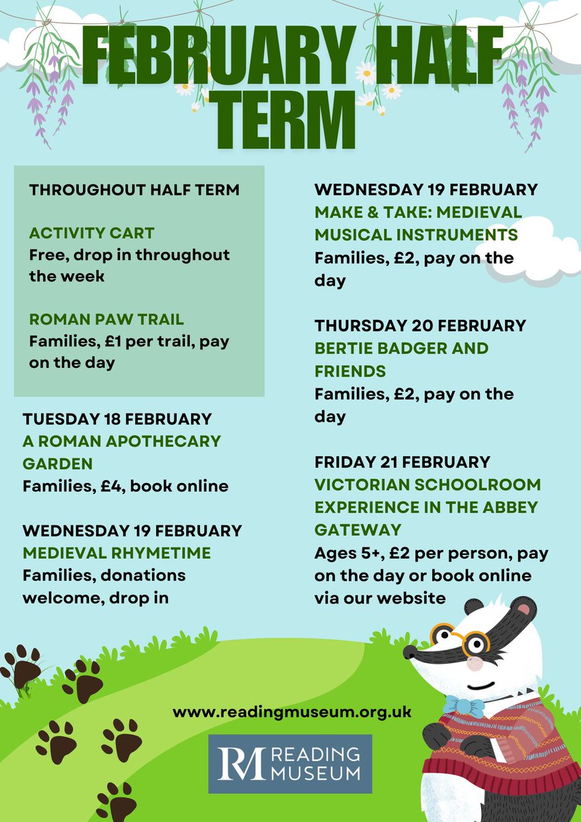 readingmuseum's tweet photo. Join us at Reading Museum this week for a host of fun family activities this week!
We still have spaces available in tomorrow's Roman Apothecary Garden, for more information:
https://t.co/lcg7qdVbTu
#RDG #RDGUK #FebruaryHalfTermFun #RomanFun https://t.co/A8jzQmAVAj