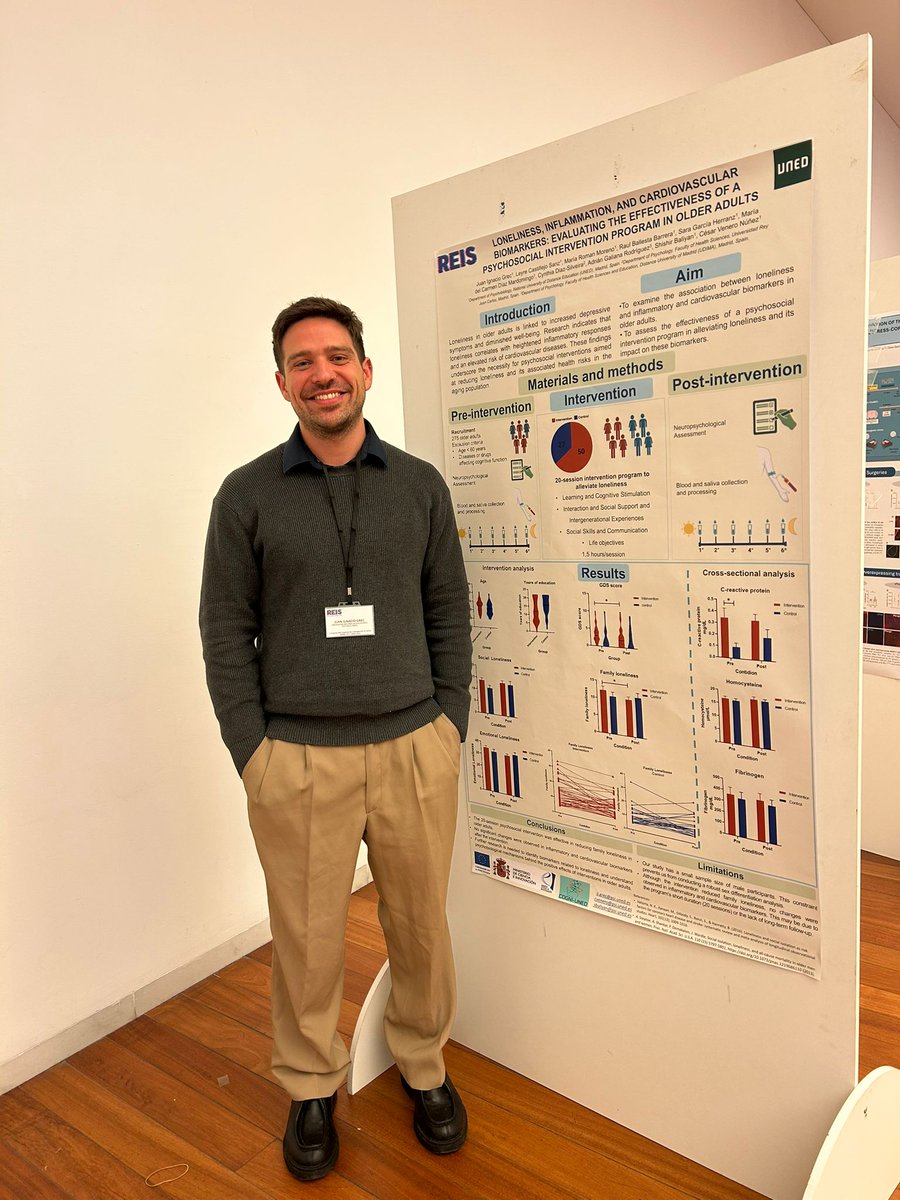 Continuing with posters, PhD Juan Grec shared results on the effectiveness of our psychosocial program in reducing loneliness 🫂. The treatment helped participants reduce depression and family loneliness symptoms 👏.

#Neuroscience #Loneliness #PsychosocialProgram #Depression