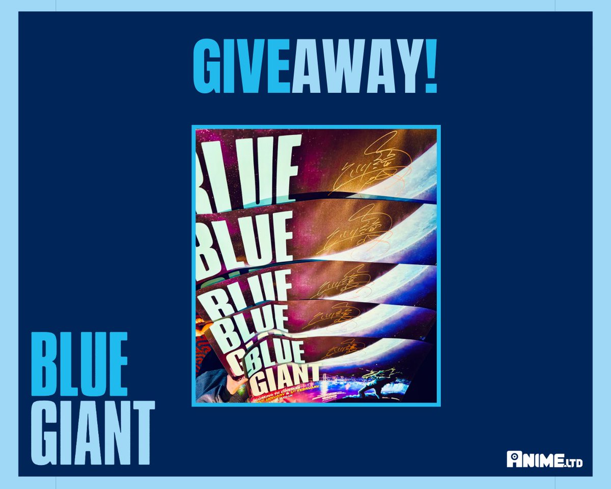 AllTheAnime's tweet image. 💙 GIVEAWAY 💙

To celebrate the HV release of Blue Giant, we are giving away 3 quad posters SIGNED by director Yuzuru Tachikawa! 🎷

Good Luck!✨

T&amp;amp;Cs on our website: spkl.io/6012fmKQ6