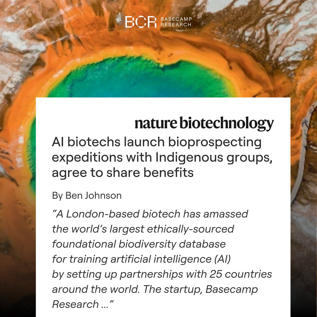 Basecamp Research (@basecamp_res) on Twitter photo Thanks <a href="/NatureBiotech/">Nature Biotechnology</a> for covering <a href="/Basecamp_Res/">Basecamp Research</a>' groundbreaking work in building the worldâs largest foundational biological database for training AI.
By integrating DNA, protein, environmental, and geographical data, we're giving AI critical context that far exceeds public Thanks <a href="/NatureBiotech/">Nature Biotechnology</a> for covering <a href="/Basecamp_Res/">Basecamp Research</a>' groundbreaking work in building the worldâs largest foundational biological database for training AI.
By integrating DNA, protein, environmental, and geographical data, we're giving AI critical context that far exceeds public
