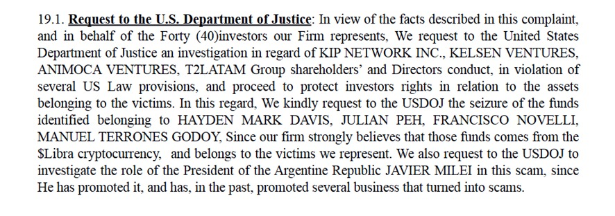 hernanletcher's tweet photo. PRIMERA DENUNCIA RADICADA EN EEUU: mas grave de lo que se pensaba. Mirá 

1) Ninguna de las empresas que impulsan $LIBRA están inscriptas en la SEC (Securities Exchange Commission). 
2) Tampoco las empresas estaban autorizadas para actuar como brokers, asesores financieros o agentes en representación de inversores en la República Argentina.
3) No aparecen registros de Hayden Davis ni tampoco de la supuesta empresa KELSIER. Encima, esa empresa es sponsors del Tech Forum. 
4) De Manuel Terrones Godoy, el español, poco se sabe. Solo su vinculación a plataformas digitales como Kmanu88 y NO Filti Media. 
5) La promesa de usar los fondos en un 50% para desarrollo de Argentina no era real. Esa fue la publicidad engañosa.
Ninguno de ellos tiene historial como expertos en criptoactivos con operación real en mercados globales. Y es dudosa la real existencia de las empresas en las que se amparan para operar. 

Por ultimo, el pedido al Departamento de Justicia de los Estados Unidos: 1) investigar a los ACCIONISTAS y DIRECTORES de Kip Network, Kelsen Ventures, Animoca Ventures y T2LATAM y proteger los activos de las victimas; 2) investigar los patrimonios de Hayden Davis, Julián Peh, Mauricio Novelli y Terrones Godoy, y 3) investigar el PAPEL DEL PRESIDENTE DE LA ARGENTINA JAVIER MILEI, dado que fue promotor de la estafa y que en su pasado tuvo otros negocios que terminaron en estafas.