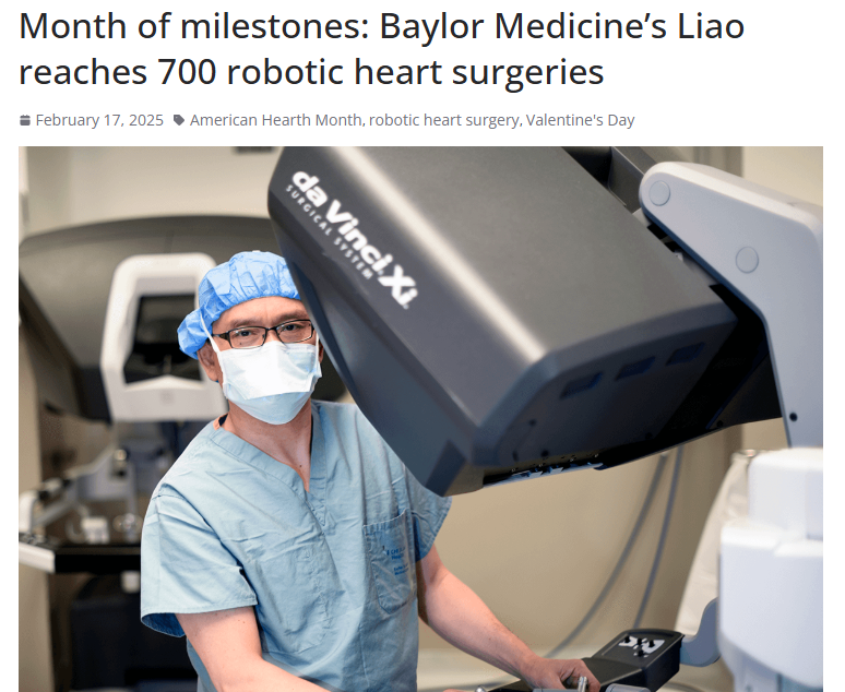 BCM_Surgery (@bcm_surgery) on Twitter photo This month isnāt just about Valentineās Dayāitās also American Heart Month! ā¤ļø
At Baylor Medicine, these themes come together in the work of <a href="/DrKenLiao/">Kenneth Liao, MD, PhD</a> , a leading robotic heart surgeon who just reached a major milestone this year: over 700 robotic heart surgeries!
Check out This month isnāt just about Valentineās Dayāitās also American Heart Month! ā¤ļø
At Baylor Medicine, these themes come together in the work of <a href="/DrKenLiao/">Kenneth Liao, MD, PhD</a> , a leading robotic heart surgeon who just reached a major milestone this year: over 700 robotic heart surgeries!
Check out