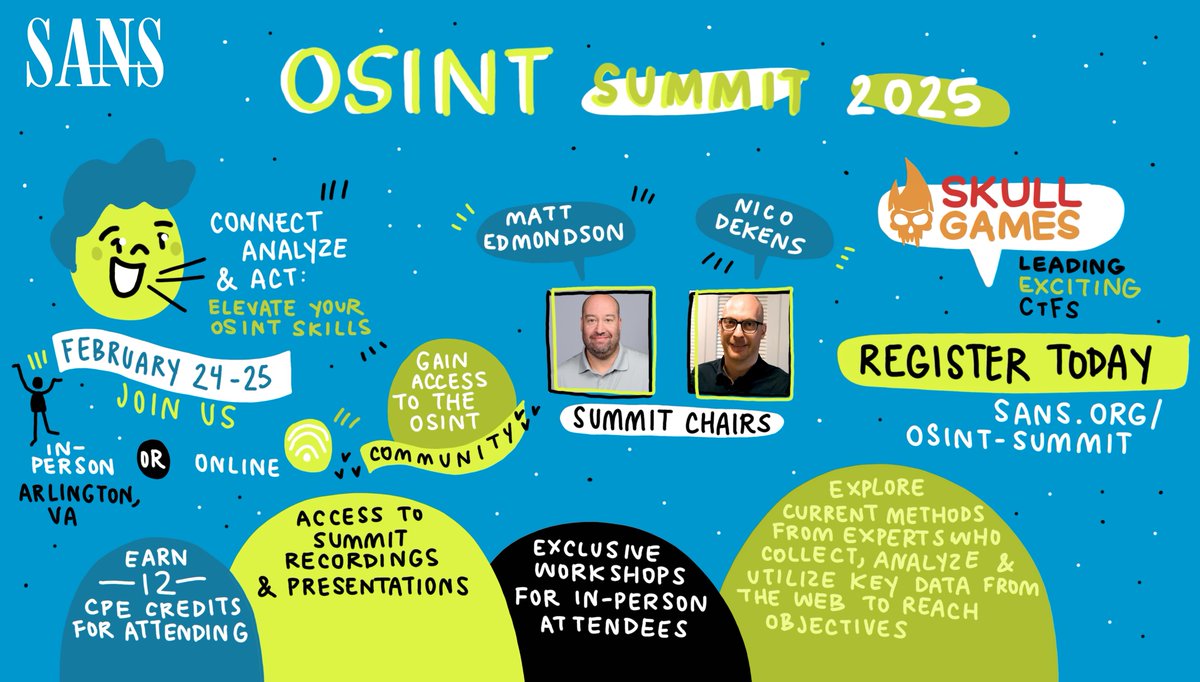SANSDefense's tweet photo. ✨Only 1 week left until the SANS #OSINTSummit 2025! Join us in Arlington, VA, or Live Online, and be part of the conversation on transforming public data into tangible insights. You don't want to miss it! 

February 24-25 | Secure your spot today! https://t.co/iUEkdOybEy https://t.co/z0WBa8mG1w