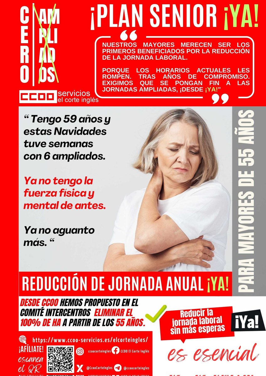 CcooCorteIngles's tweet photo. Los ampliados permitidos pesan como una losa para tod@s, especialmente para los mayores de 55.

📢𝐑𝐄𝐈𝐕𝐈𝐍𝐃𝐈𝐂𝐀𝐌𝐎𝐒 𝐔𝐍𝐀 𝐑𝐄𝐃𝐔𝐂𝐂𝐈Ó𝐍 𝐃𝐄 𝐋𝐀 𝐉𝐎𝐑𝐍𝐀𝐃𝐀 𝐔𝐑𝐆𝐄𝐍𝐓𝐄 𝐘 𝐒𝐈𝐍 𝐄𝐒𝐏𝐄𝐑𝐀𝐒 𝐏𝐀𝐑𝐀 𝐄𝐋 𝐏𝐄𝐑𝐒𝐎𝐍𝐀𝐋 𝐌𝐀𝐘𝐎𝐑 𝐃𝐄 𝟓𝟓 !

#CCOOECI https://t.co/x2JD4bOG3m