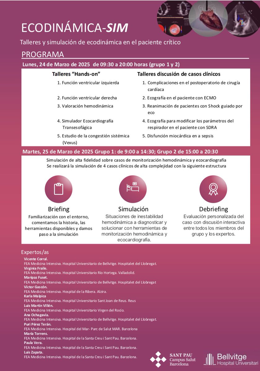 🚨Abierta inscripciones de ECOSIM: formación avanzada en monitorización y ecocardiografia, talleres de simulación y resolución de casos
📅 24 y 25 de marzo de 2025
📍 Hospital de Sant Pau, Barcelona.
ℹ️ Más info: n9.cl/ecodinamica
<a href="/SOCMIC/">SOCMIC</a> <a href="/semicyuc/">SEMICYUC</a>