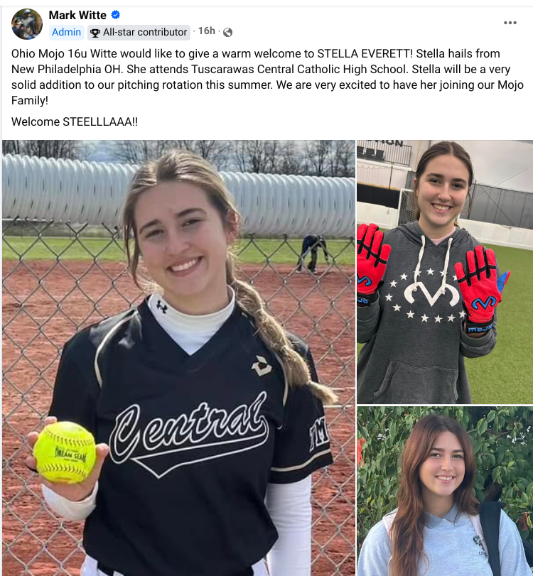 I am so excited for this new opportunity with OHIO MOJO 16u! <a href="/CoachTheMojo/">Mark Witte</a>  After many discussions with my parents, we felt it would be best for me to play my final year of 16u. The decision was not easy. Thank you <a href="/FinesseSchwader/">Finesse Schwaderer</a> for having me last year, good luck to you ALL!!