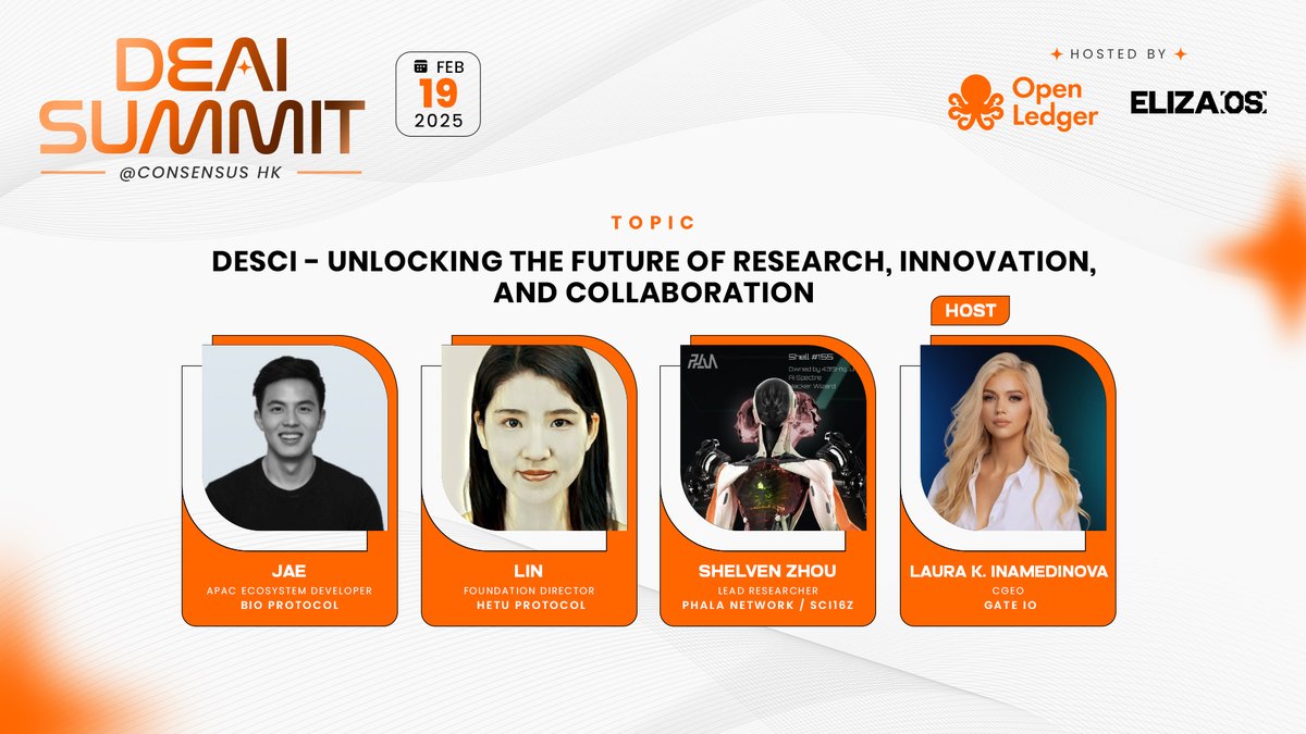 For our next panel, we have:

DeSci – Unlocking the Future of Research, Innovation, and Collaboration

When: 19th Feb, 3PM - 6PM HKT (UTC + 8) 
Where: <a href="/HashKey_Capital/">HashKey Capital</a> Headquarters

Featuring: <a href="/jaeyawat/">Jaeyawat 📟💈</a> (APAC Ecosystem Developer, @bioprotocol ), <a href="/Tianlin_Shao/">Lin_SE</a>  (Foundation