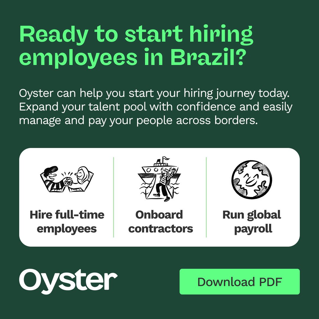 HeyOyster's tweet image. 🇧🇷 Hiring in Brazil? Here’s What You Need to Know!

Brazil has a unique labor landscape, from mandatory benefits to complex tax structures. Want to hire the right way? Our Brazil #HiringGuide gives you a clear roadmap.

What’s inside?
✔️ Key #employment laws &amp;amp; worker protections…