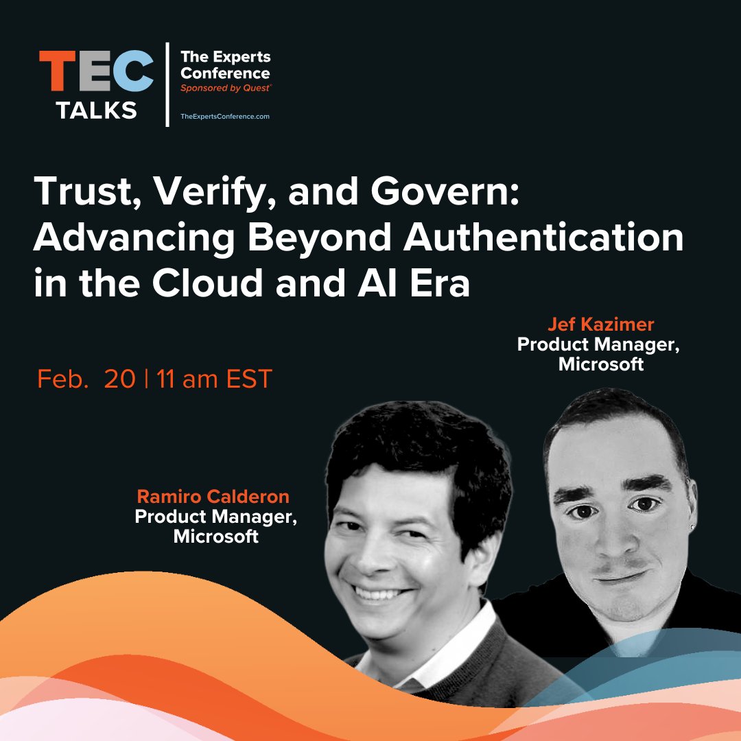 Quest's tweet photo. Don't miss this week's #TECTalk! @Microsoft Product Managers, @JefTek & @ramirocld, share real-world insights on tackling global identity & access challenges and how Microsoft cloud tech simplifies governance—even across legacy systems!
https://t.co/p9hgi0lQDc https://t.co/iDavaajcjI