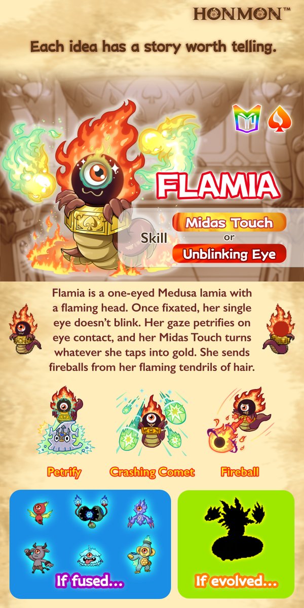 penglace's tweet photo. 🔥 FLAMIA 🪬  https://t.co/PFhlDuwyrg 

Fusing the gorgon #Honmon passes down her one-eyed look! 👁️ https://t.co/fDeLJD6B9V