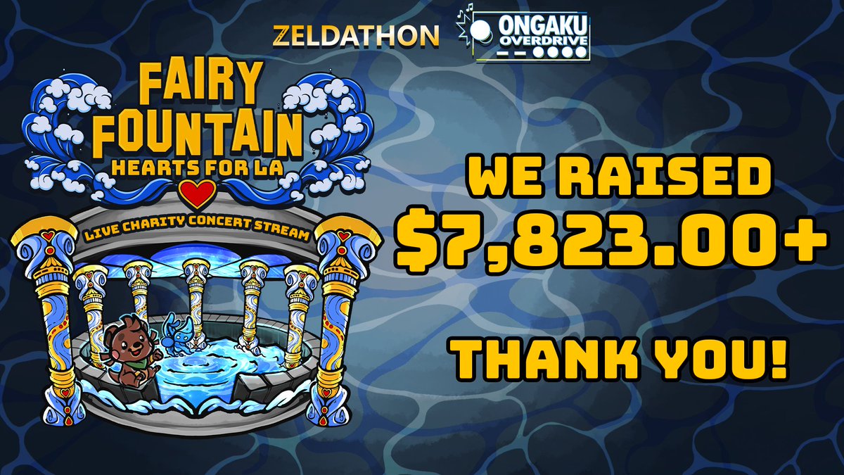 Fairy Fountain: Hearts for LA raised over $7800 for LA Wildfire Relief. Teaming up with @zeldathon and the VGM Community for this has been incredible.

We have more to say, but thank you for the love. ❤️

✨ ongakuoverdrive.com/2025/02/17/fai…