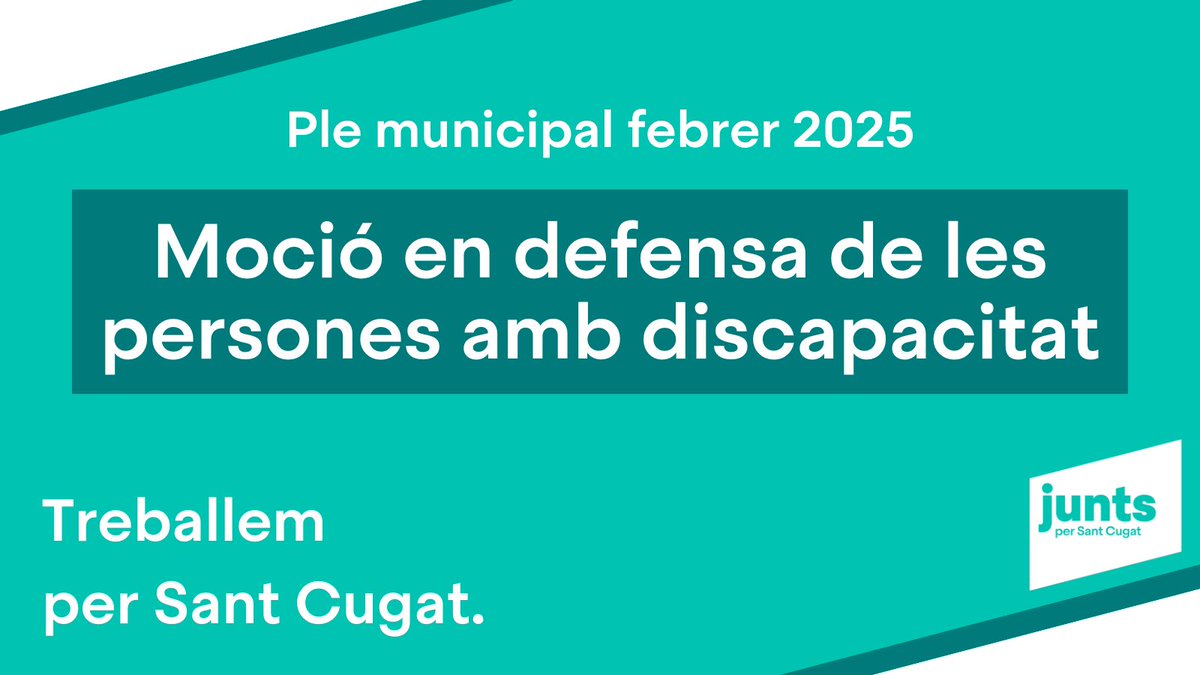 Junts per Sant Cugat 🎗 (@juntsxstc) on Twitter photo <a href="/Brugarolas/">Carles Brugarolas</a> <a href="/josepmvalles/">Josep Maria Vallès</a> <a href="/cristinaparaira/">Cristina Paraira</a> <a href="/jordiPuignero/">Jordi Pu1gnerO</a> <a href="/Nuriolfarma/">Núria Fdez i Galofré ll*ll</a> <a href="/salaricu/">Albert Salarich</a> <a href="/SherradaSusana/">Susana Herrada</a> <a href="/FERRANFELIUS/">Ferran Felius</a> <a href="/jncsantcugat/">JNC Sant Cugat 🎗</a> <a href="/Angel_Segura22/">Àngel Segura Campmany🎗🌍💚</a> ✅S'aprova al Ple Municipal la nostra moció en defensa de les persones amb discapacitat.
⏩️Reafirmem el compromís amb la protecció dels drets de les persones amb discapacitat i amb la lluita per una societat més justa, igualitària i inclusiva.
➕Info: juntspersantcugat.cat/mocio-en-defen… <a href="/Brugarolas/">Carles Brugarolas</a> <a href="/josepmvalles/">Josep Maria Vallès</a> <a href="/cristinaparaira/">Cristina Paraira</a> <a href="/jordiPuignero/">Jordi Pu1gnerO</a> <a href="/Nuriolfarma/">Núria Fdez i Galofré ll*ll</a> <a href="/salaricu/">Albert Salarich</a> <a href="/SherradaSusana/">Susana Herrada</a> <a href="/FERRANFELIUS/">Ferran Felius</a> <a href="/jncsantcugat/">JNC Sant Cugat 🎗</a> <a href="/Angel_Segura22/">Àngel Segura Campmany🎗🌍💚</a> ✅S'aprova al Ple Municipal la nostra moció en defensa de les persones amb discapacitat.
⏩️Reafirmem el compromís amb la protecció dels drets de les persones amb discapacitat i amb la lluita per una societat més justa, igualitària i inclusiva.
➕Info: juntspersantcugat.cat/mocio-en-defen…