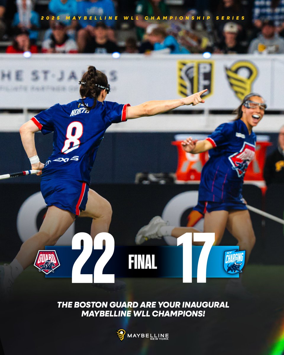 Women's Lacrosse League (@wlacrosseleague) on Twitter photo ANOTHER TITLE FOR BOSTON! 🏆
The <a href="/wllguard/">Boston Guard</a> defeat the <a href="/wllcharging/">New York Charging</a> in the 2025 Maybelline WLL Championship Series Final.
Making history. ANOTHER TITLE FOR BOSTON! 🏆
The <a href="/wllguard/">Boston Guard</a> defeat the <a href="/wllcharging/">New York Charging</a> in the 2025 Maybelline WLL Championship Series Final.
Making history.