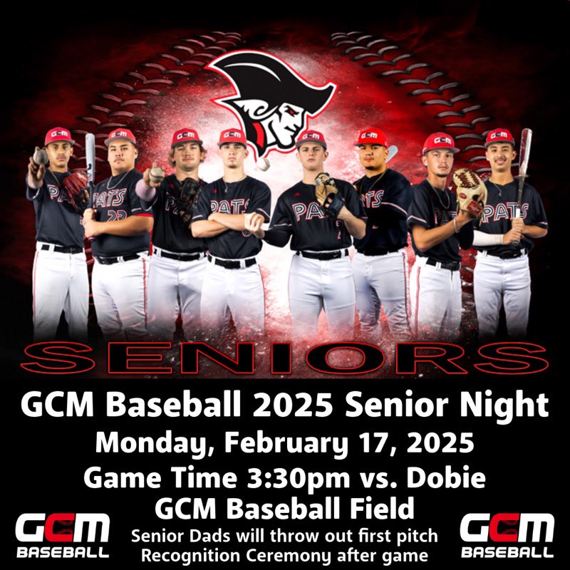 Come out and celebrate our seniors as they play their last first game at GCM. ⚾️⚾️⚾️