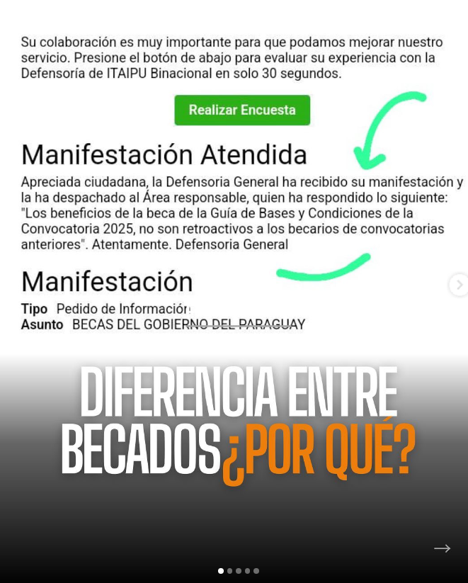 moralana67's tweet photo. ⚠️ ¿DIFERENCIA ENTRE BECADOS, POR QUÉ? ⚠️

#MismoEsfuerzoMismoApoyo

📢 Comunicado a la comunidad de becarios de Itaipú📢 
Hola a todos, espero que tengan un excelente día. Les pido unos minutos para leer este mensaje. https://t.co/10WaB3YaJE