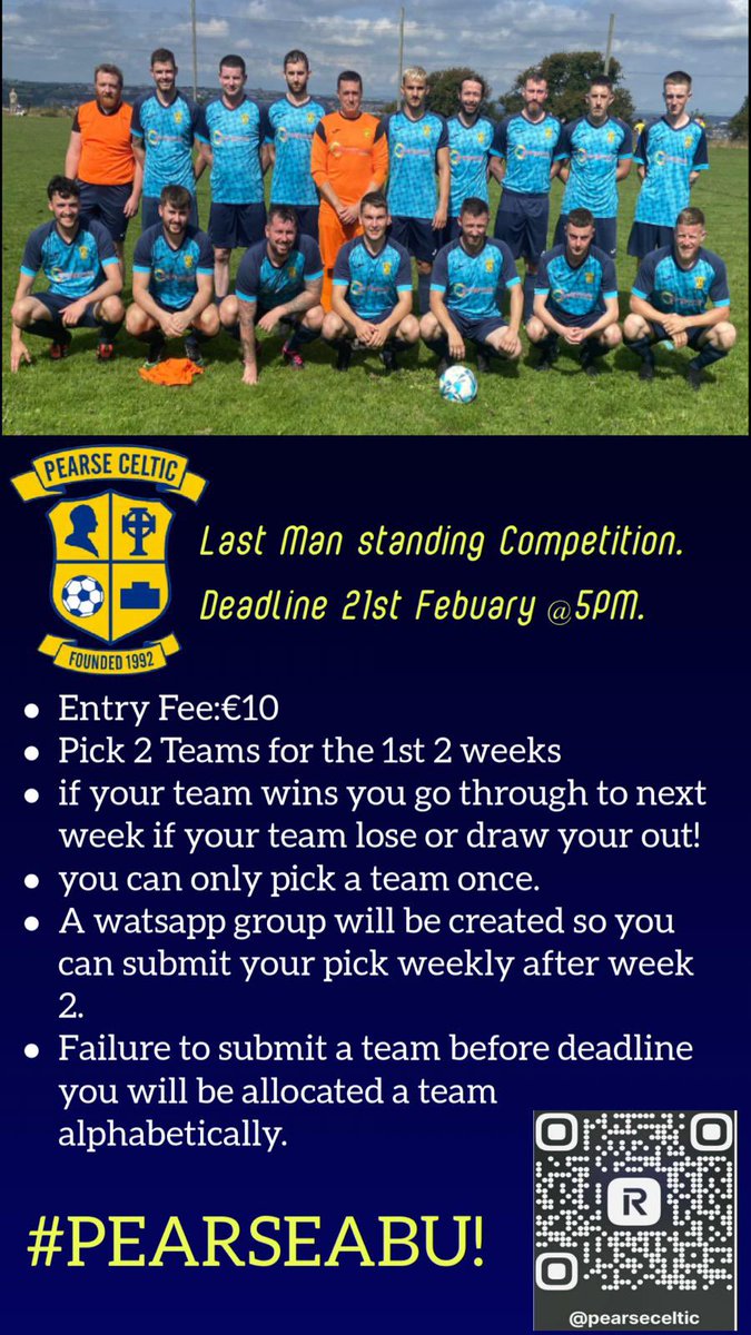 We ask all members to please support the clubs LMS competition and take at least 1 entry at a minimum. If ye could also spread the word also and sell a few to friends and family be much appreciated. Entries must be in by Friday latest. Thanks 🙏🏻 PLEASE SHARE