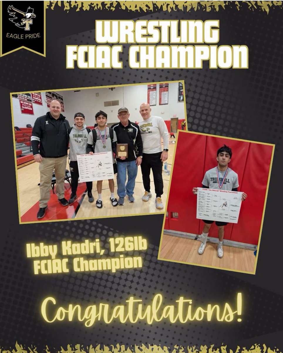 TrumbullAthlet1's tweet image. Congratulations to Ibby Kadri on becoming an FCIAC Champion in the 126Ib weight class!!!  #ctwrest