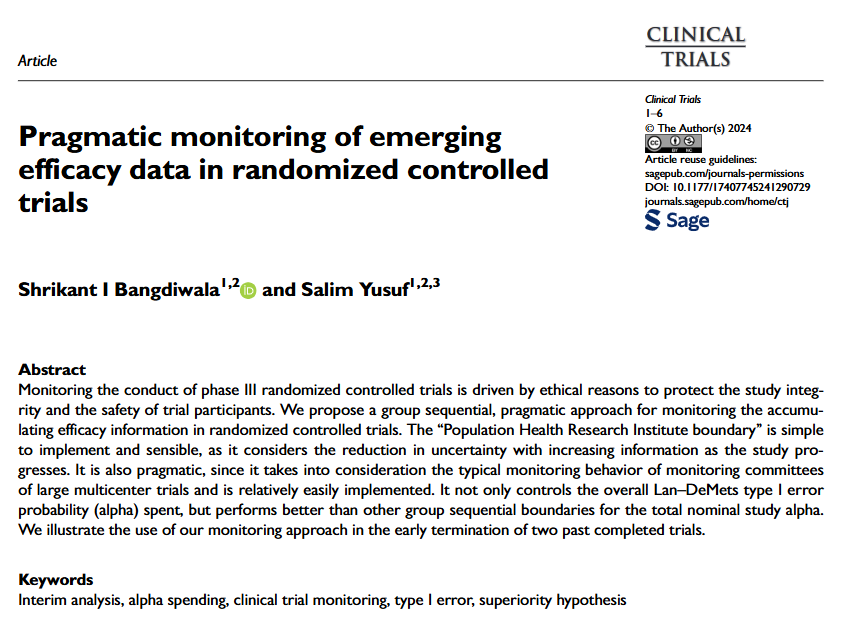 Colin Begg (@colinbbegg) on Twitter photo Shrikant Bangdiwala and Salim Yusuf offer a new, pragmatic approach to conducting interim analyses of randomized clinical trials. <a href="/SCTorg/">SCTorg</a> <a href="/McMasterU/">McMaster University</a> <a href="/MacDeptMed/">McMaster University Department of Medicine</a> #clinicaltrials Shrikant Bangdiwala and Salim Yusuf offer a new, pragmatic approach to conducting interim analyses of randomized clinical trials. <a href="/SCTorg/">SCTorg</a> <a href="/McMasterU/">McMaster University</a> <a href="/MacDeptMed/">McMaster University Department of Medicine</a> #clinicaltrials