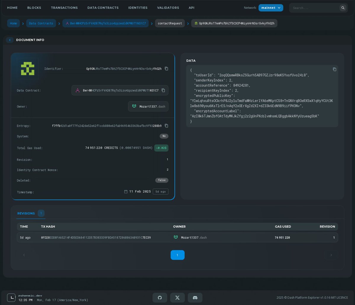 AlexeyTripleA's tweet image. We have updated the design of the data contract and document pages on the platform-explorer.com! 🎉

Already in the mainnet:
platform-explorer.com/dataContract/B…

#DASH #DashPlatform #PlatformExplorer #Blockchain
