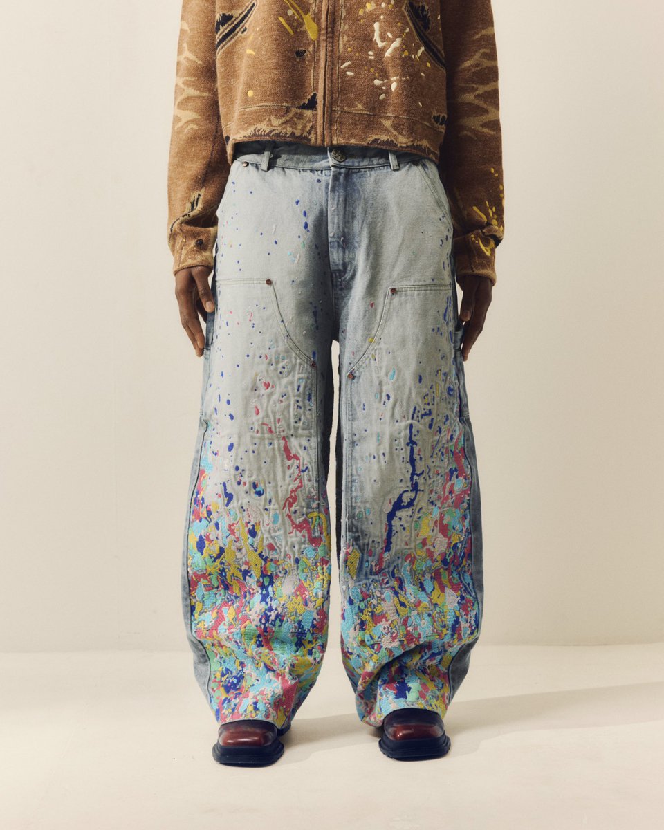 There is no paint on these jeans, just 1.5 million embroidery stitches