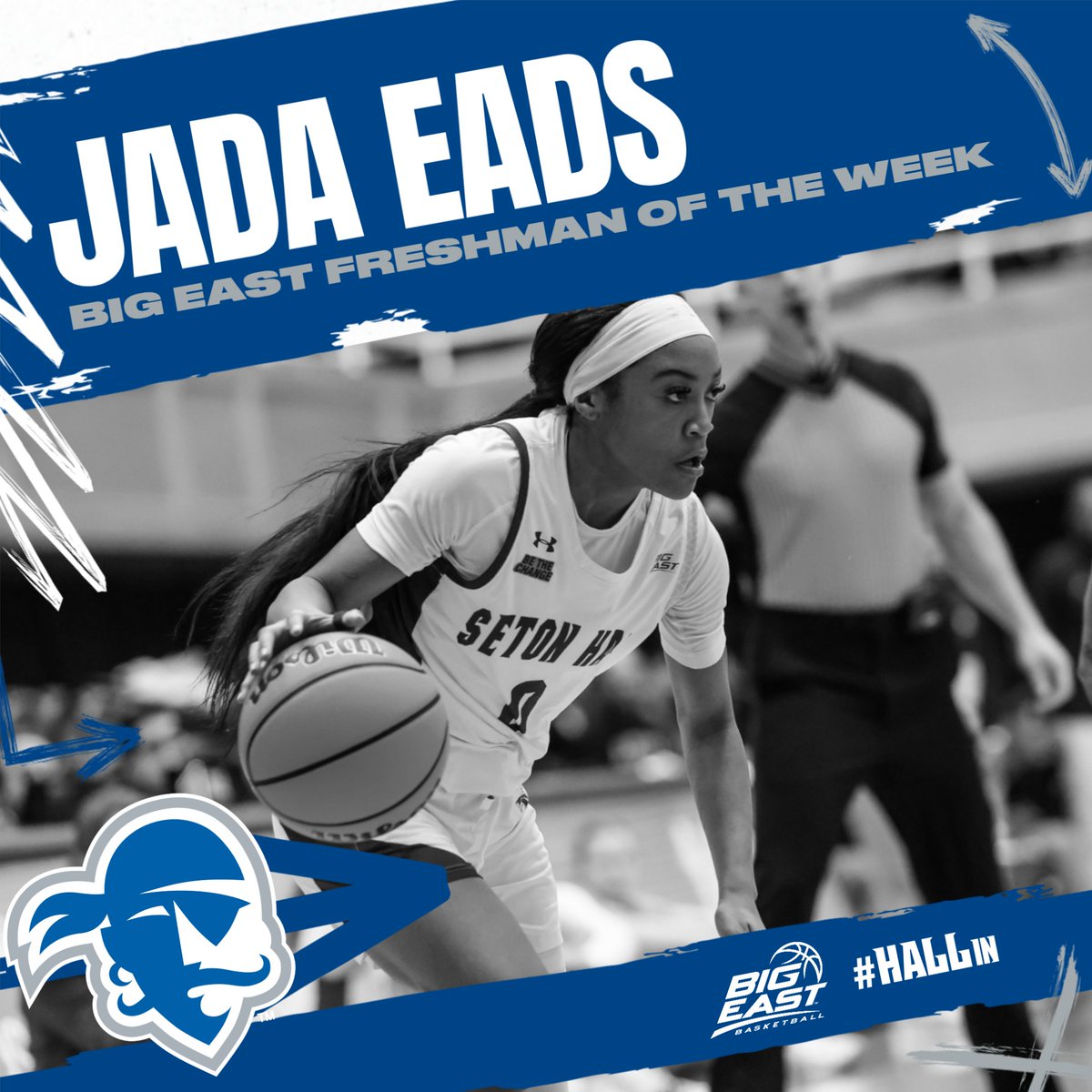 Congratulations to 𝐉𝐀𝐃𝐀 𝐄𝐀𝐃𝐒 on being named BIG EAST Women's Basketball Freshman of the Week for the FIFTH time this season!!

#HALLin 🏀🏴‍☠️🔵⚪