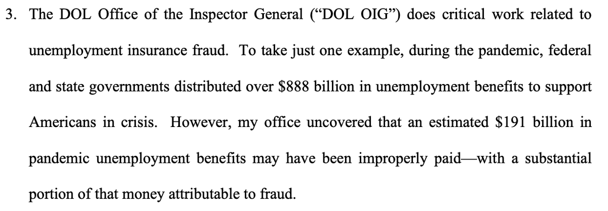 emptywheel's tweet photo. Fired Department of Labor IG Larry Turner found $191B in improper COVID unemployment payments, much of it fraud, and was hunting down $135B more when he was fired.

Trump fired the people who were finding fraud in his COVID programs, replaced w/DOGE.

https://t.co/s0aUUB5RZK https://t.co/YgMzYOhF29