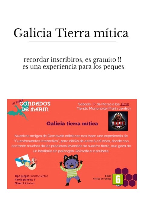 Porque en Jornadas Condados Marín, tenemos una actividad para los peques, en la tienda Mononoke de Marín, Dornavela, va a llevar a los peques al mundo de las leyendas, si queréis venir recordar que es necesario inscribirse! Os dejamos el enlace!
docs.google.com/forms/d/e/1FAI…