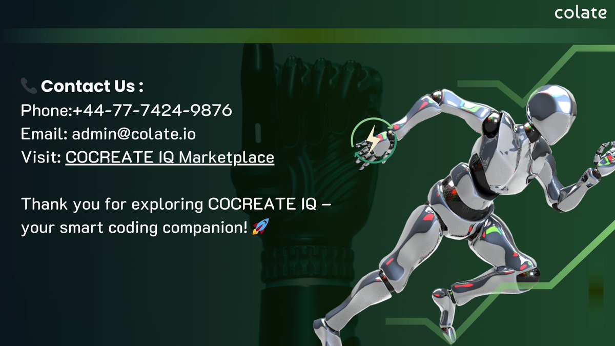 ColateAi's tweet image. 🚀 Experience Smarter Coding with COCREATE IQ!

An AI-powered coding assistant that accelerates development by automating tasks and boosting productivity with intelligent insights.

👉 Try now  marketplace.visualstudio.com/items?itemName…

#COCREATEIQ #AIForDevelopers #SmartCoding  #Colate #TryNow