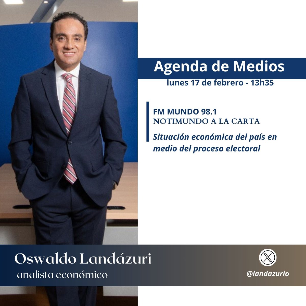 👉🏽ENTREVISTA  
En minutos estaré en <a href="/fmmundo/">FM Mundo</a> conversando con <a href="/ValeMenaS/">Valeria Mena</a> sobre la economía nacional en medio de la coyuntura electoral.
Los invito a sintonizar desde las 13H35: fmmundo.com

<a href="/notimundoec/">NotiMundo</a>
#EleccionesEcuador2025 #economia