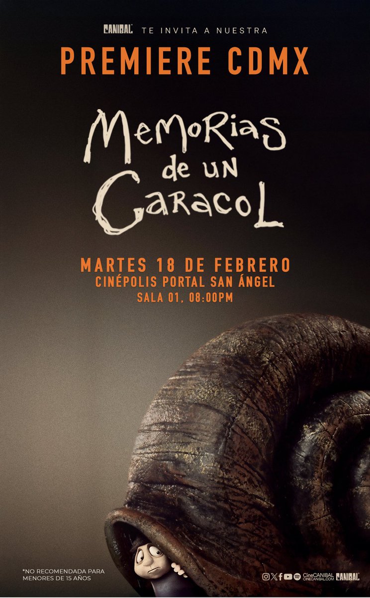 Cinentificate (@cinentificate) on Twitter photo Cinentifans
Tenemos PASES DOBLES para la premiere de #MemoriasDeUnCaracol cortesía de <a href="/cineCANIBAL/">Cine CANÍBAL®</a>
Dinámica:
1.-Dar RT 🔁
2.-Seguir a <a href="/cineCANIBAL/">Cine CANÍBAL®</a> y nosotros.
3.-En un solo twitt: Etiqueta a tu acompañante, tu nombre completo y utiliza el #MemoriasDeUnCaracol Cinentifans
Tenemos PASES DOBLES para la premiere de #MemoriasDeUnCaracol cortesía de <a href="/cineCANIBAL/">Cine CANÍBAL®</a>
Dinámica:
1.-Dar RT 🔁
2.-Seguir a <a href="/cineCANIBAL/">Cine CANÍBAL®</a> y nosotros.
3.-En un solo twitt: Etiqueta a tu acompañante, tu nombre completo y utiliza el #MemoriasDeUnCaracol