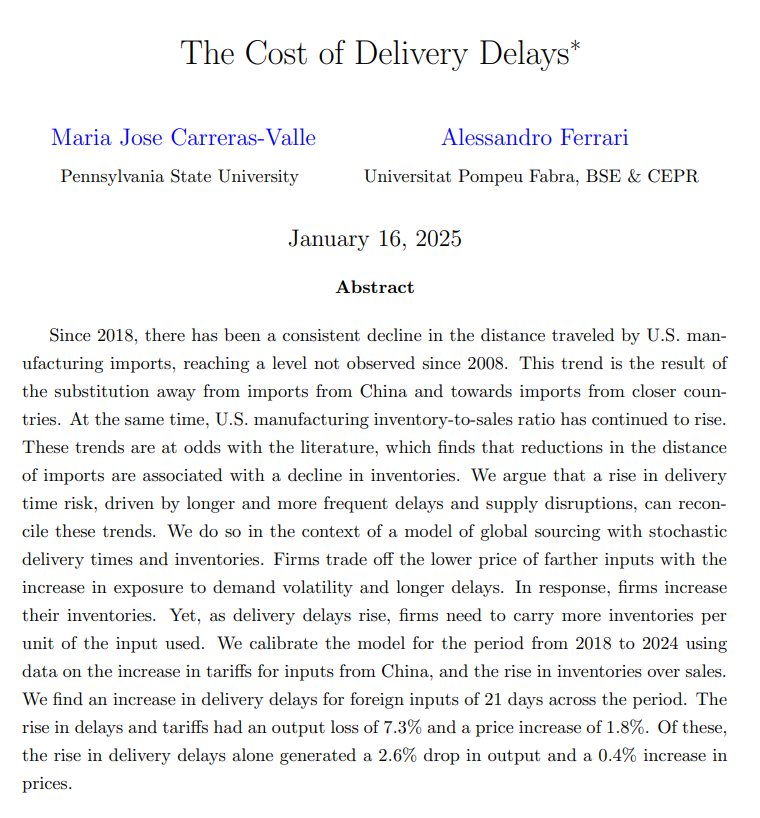 Interesting new paper by <a href="/carreras_mj/">Maria Jose Carreras</a> and <a href="/aferrari0/">Alessandro Ferrari</a> on supply chain risks and delivery delays - looking forward to checking it out.