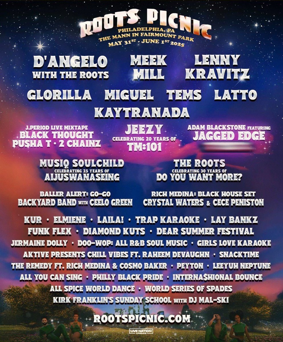 Roots Picnic announces 2025 dates and star-studded lineup ft. <a href="/LennyKravitz/">Lenny Kravitz</a>, <a href="/temsbaby/">TEMS</a>, D’Angelo, and more 🔥