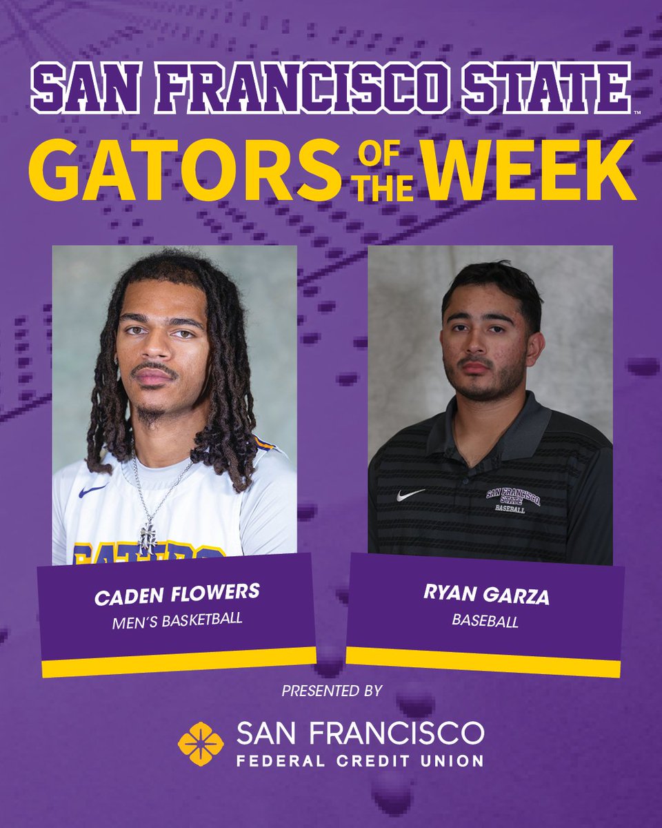 SF State Athletics (@sfstate_gators) on Twitter photo 🌁Gators of the Week, sponsored by <a href="/sffederalcu/">San Francisco Federal Credit Union</a>: Caden and the Gators got it done against Humboldt and Garza led an impressive pitching staff in a sweep over Menlo College! 🌁Gators of the Week, sponsored by <a href="/sffederalcu/">San Francisco Federal Credit Union</a>: Caden and the Gators got it done against Humboldt and Garza led an impressive pitching staff in a sweep over Menlo College!